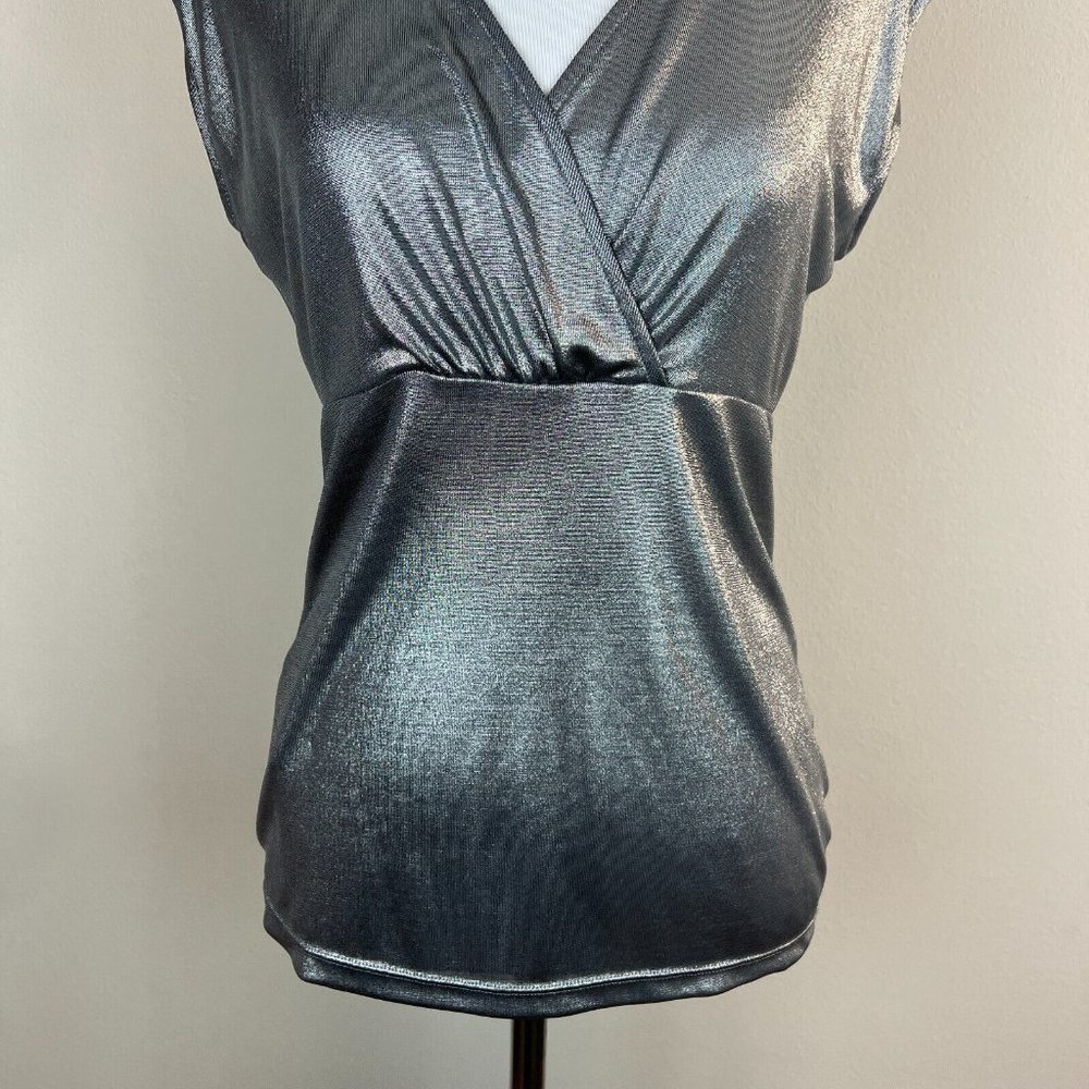 Ann Taylor Top XS Silver Shimmery V-Neck Sleeveless Sheer Metallic Women New NWT - Picture 3 of 9
